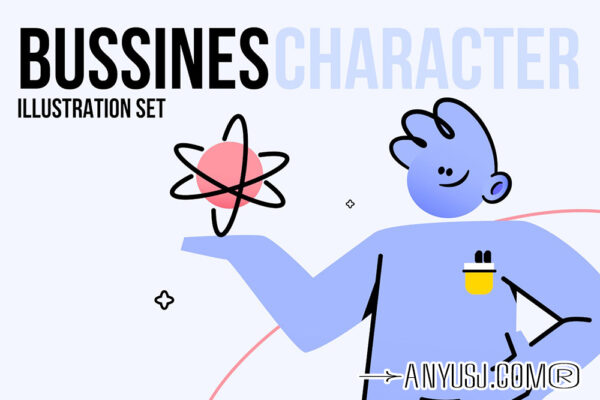 9款趣味卡通蓝色手绘人物商业金融演示AI矢量插画插图设计套装Business Blue Guy Character Illustration Set