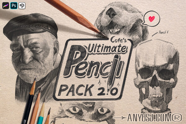 真实手绘铅笔炭笔彩铅素描速写专业Procreate笔刷+纸张肌理设计套装COFE’s Ultimate Pencil Pack Ver 2.0 Procreate-第6479期-