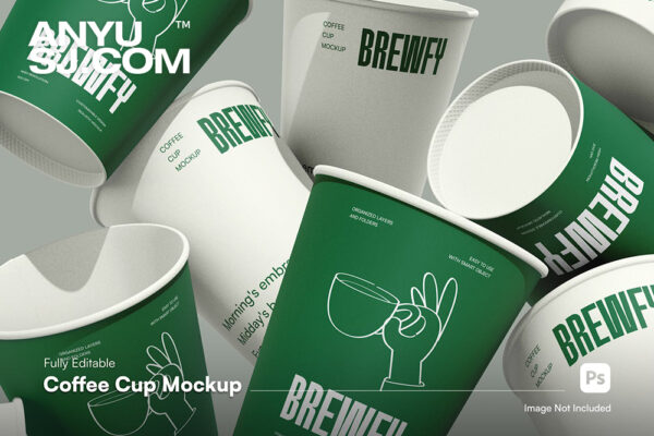 1款极简一次性咖啡杯纸杯外卖杯奶茶饮料杯PSD样机Coffee Cup Mockup
