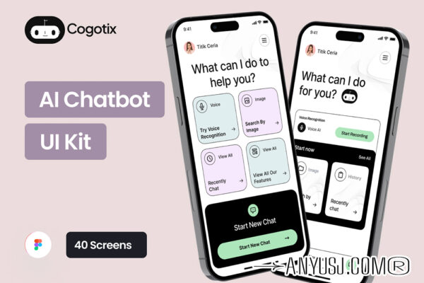 现代极简ChatGPT智能AI聊天机器人APP移动应用程序UI设计套件Cogotix – AI Chatbot UI Kit