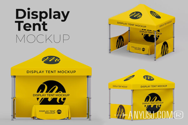 3款极简帐篷展览摊位背景墙PSD样机Display Tent Mockup Set