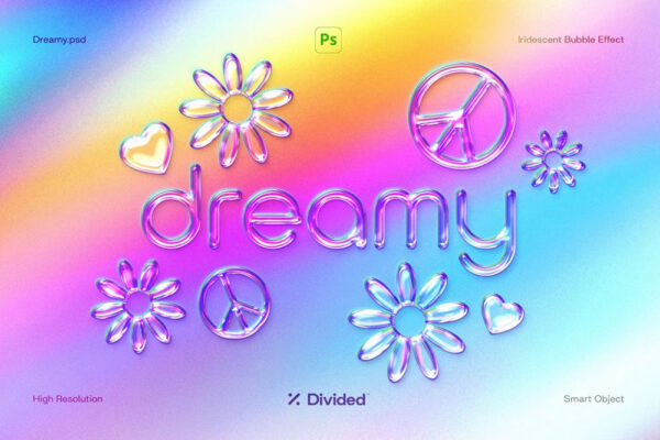 3D立体梦幻透明气泡水滴肥皂泡文本标题logo徽标特效PSD样机Dreamy Bubble Effect-第6584期-