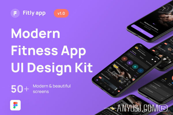 50+现代极简健身运动锻炼计划跟踪移动APP应用程序UI设计套件Fitly App – Modern Fitness App UI Design Kit
