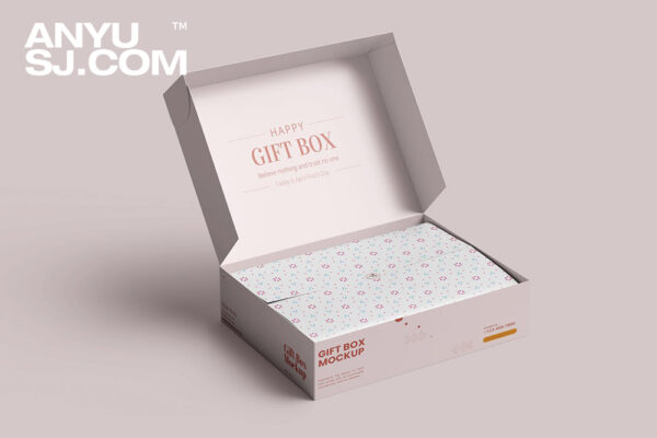 3款极简飞机盒礼盒礼品盒纸盒包装盒包装纸雪梨纸PSD样机Gift Box Mockups