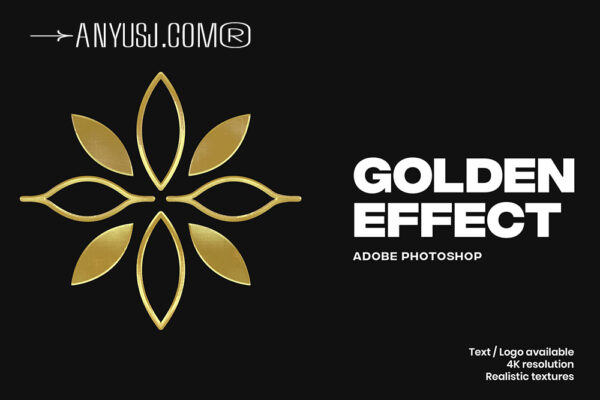3D立体高清黄金金属镀铬文本logo徽标标题特效PSD样机Golden Fx