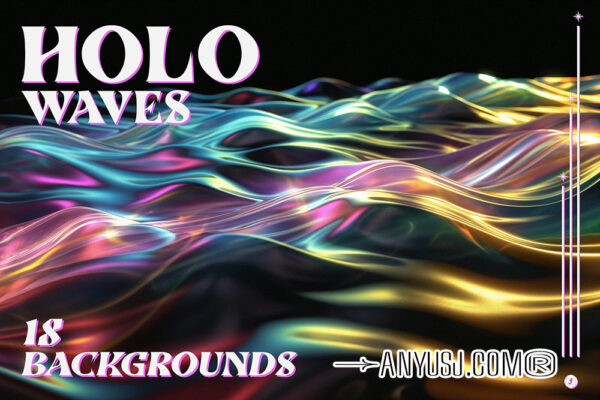 18款3D金属全息波浪流体渐变抽象艺术背景图片设计套装Holo Waves Backgrounds
