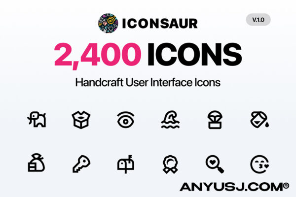 2400+现代极简多类别手绘Icon图标logo徽标矢量图形设计套装ICONSAUR – User Interface Icon Set