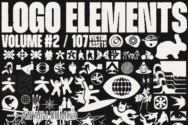106款现代流行抽象Y2K矢量logo徽标AI图形设计套装Logo Elements Vol. 2-第6526期-