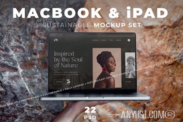23款Macbook笔记本iPad平板电脑ps样机户外场景作品集设计展示PSD样机套装MacBook & iPad MockUp Set