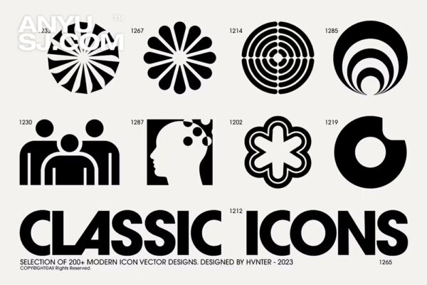 200款经典现代企业logo徽标标签几何抽象AI矢量图形图标设计套装Modern Icons-第6579期-