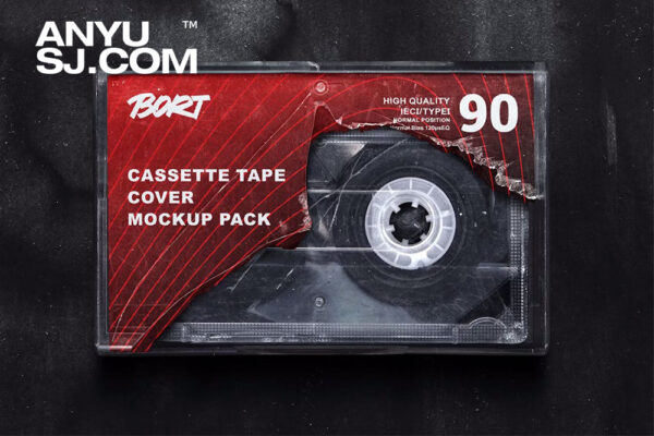 6款复古做旧磨损老式磁带音乐专辑塑料包装盒PSD样机套装Old Compact Tape Cassette Mockup Pack Retro-第6423期-