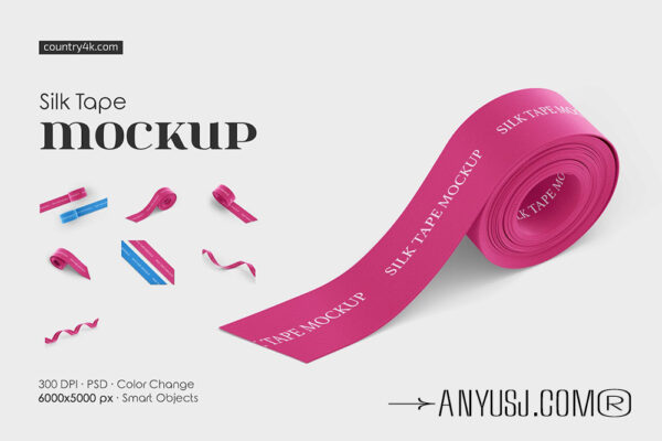 7款极简丝绸丝带绸缎布条PSD印花设计展示样机Silk Tape Mockup Set