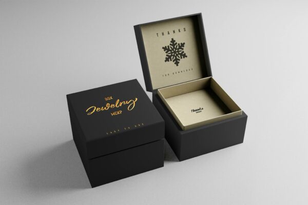 极简高档质感珠宝盒礼品盒包装盒首饰盒PSD样机Jewelry Box Mockup