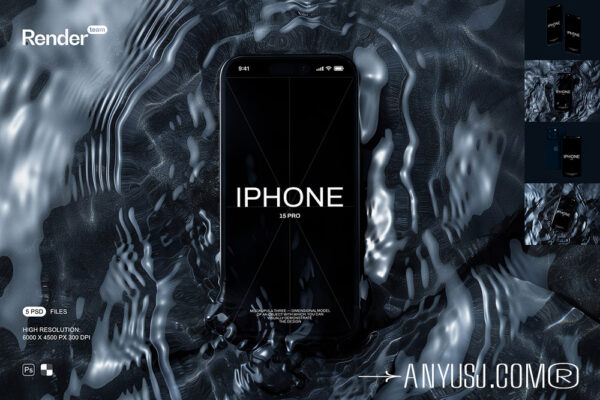 5款极简工业风流水场景IPhone 15 Pro手机UI界面屏幕广告设计展示PSD样机套装iPhone 15 Pro Mockup Set-第6527期-
