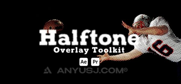 复古半调印刷波点颗粒视频AE特效肌理纹理素材套装Halftone Overlay Toolkit-第6683期-