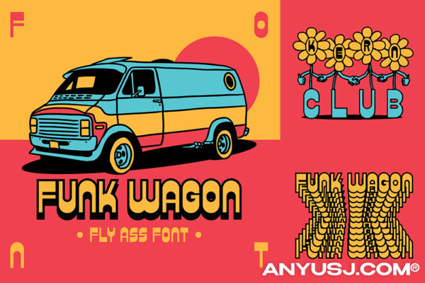 复古趣味时髦Y2K海报标题排版装饰无衬线英文字体Funk Wagon Font-第6741期-