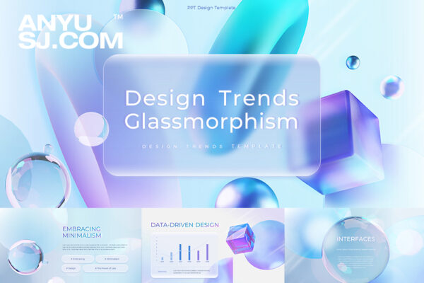 30页现代毛玻璃设计趋势极简主义未来美学设计项目VI提案PPT幻灯片演示文稿Design Trends Glasmorphism presentation slides ppt-第6411期-