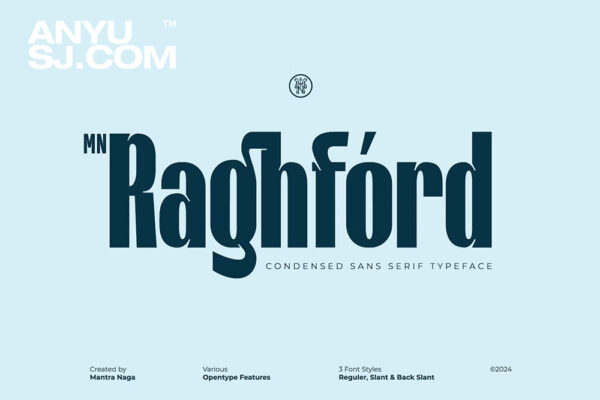 3款现代极简逆反差浓缩无衬线海报排版标题西文字体MN Raghford – Condensed Sans Serif-第6681期-