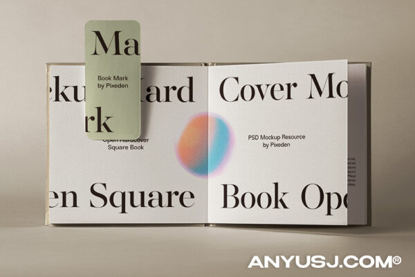 极简质感打开的正方形画册书籍杂志内页排版设计展示PSD样机Open Hardcover Square Psd Book Mockup-第6737期-