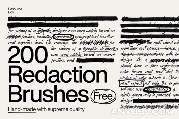 200+复古马克笔涂鸦艺术街头手绘符号笔迹标记PS笔刷设计素材200+ Redaction Photoshop Brushes-第6764期-