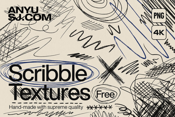 500+可商用马克笔复古街头艺术手绘涂鸦笔迹符号背景肌理PNG免扣设计元素套装500+ Scribble Textures-第6891期-