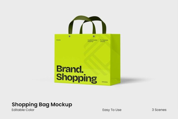 3款极简购物袋纸袋包装袋礼品袋手提袋PSD样机Shopping Bag Mockup