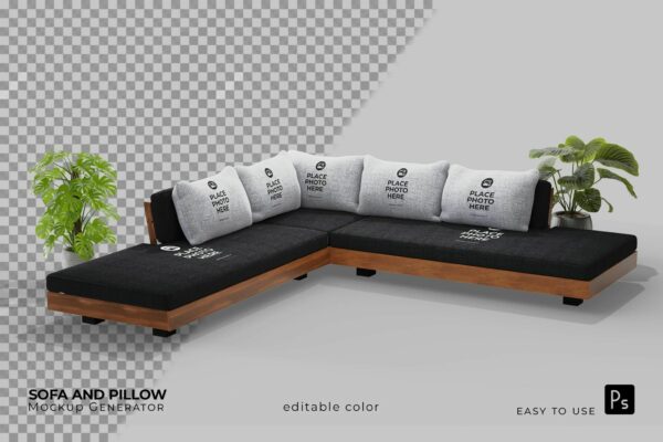 极简沙发靠枕枕头PSD印花设计展示样机Sofa and Pillow Mockup