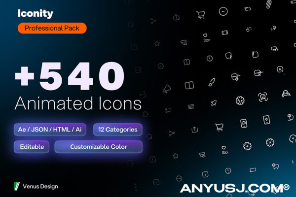540+现代动态/静态UI网站多类别多功能图标icon矢量图形logo徽标设计套装+540 Animated and static Icons – Iconity-第6750期-