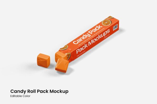 极简糖果水果软糖零食纸质包装PSD样机Candy Roll Pack Mockup