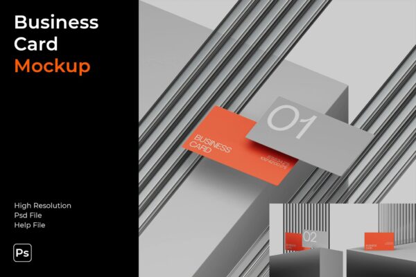 3款极简工业风名片卡片设计展示效果图PSD样机Business Card Mockup