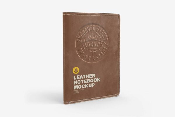 极简牛皮笔记本日记书籍封面PSD样机Leather Notebook Mockup