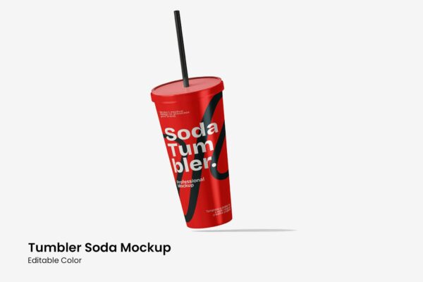 极简塑料杯吸管杯外卖杯苏打水可乐汽水奶茶饮料包装设计PSD样机Tumbler Soda Mockup
