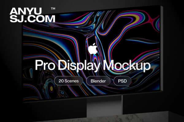 20款现代极简专业苹果Mac台式电脑显示器UI设计展示PSD+Blender样机模型设计套装Apple Pro Display XDR Mockup-第6823期-