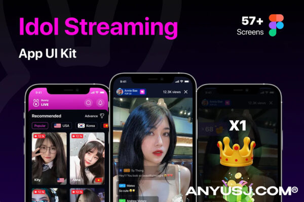 现代极简短视频移动APP应用小程序UI页面布局Figma设计套件Bunny – Idol Video Streaming App UI Kit