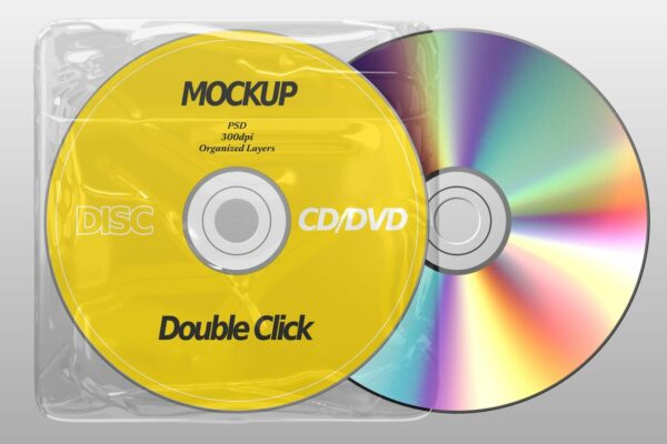 极简质感CD唱片封面光盘影片透明塑料袋包装设计展示PSD样机CD Cover Mockup