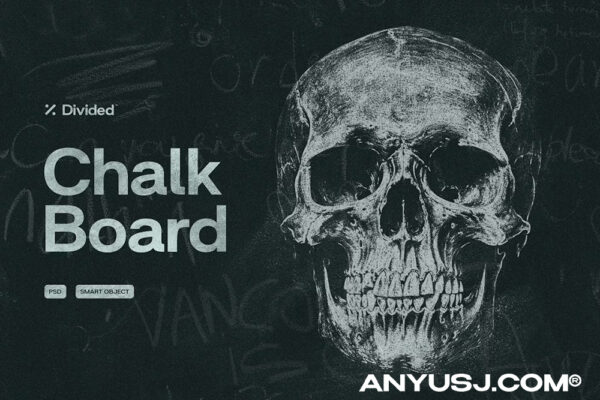 复古颗粒黑白粉笔黑板涂鸦照片转手绘特效PSD样机Chalk Board Effect-第6716期-