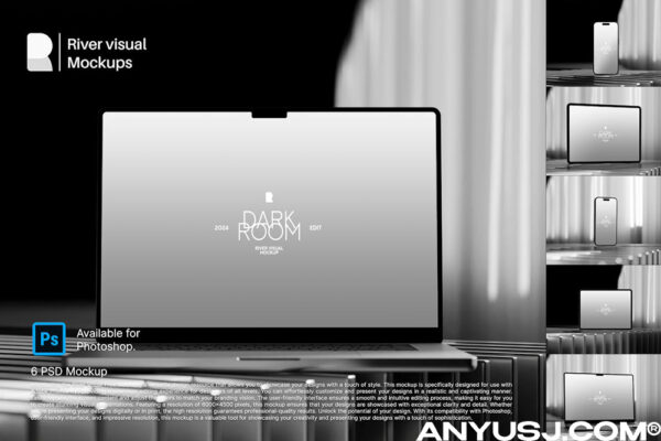 6款极简北欧室内IPhone手机MacBook电脑IPad平板UI屏幕界面设计展示PSD样机Dark Room-第6846期-
