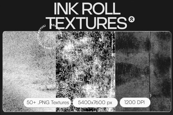 50+复古8K高精度墨水印刷海绵滚筒污迹涂鸦抽象艺术背景肌理纹理图片设计套装Doron Studios – Ink Roll Textures-第6923期-