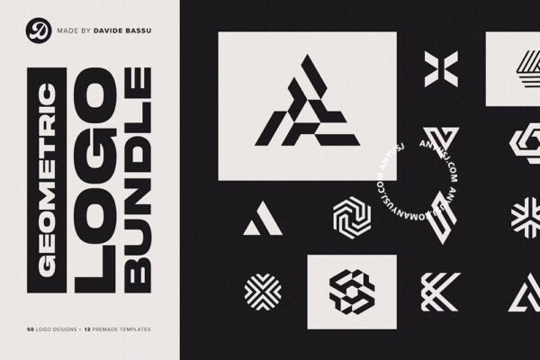 50款现代抽象几何艺术企业标志logo徽标图标AI矢量图形设计套装Geometric Logo Bundle-第6829期-