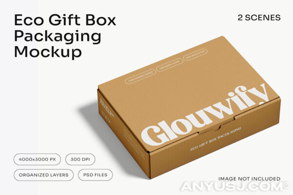 2款质感极简纸盒飞机盒快递盒打包盒礼品盒包装盒PSD样机Gift Box Mockup