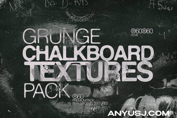 60款复古涂鸦街头艺术黑白黑板粉笔污迹磨损颗粒背景肌理图片设计套装Grunge Chalkboard Textures Pack-第6854期-