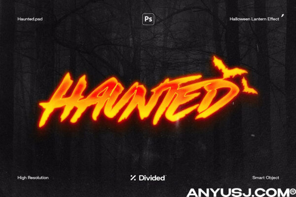 立体发光恐怖街头艺术文本标题logo徽标设计展示PSD特效样机Haunted