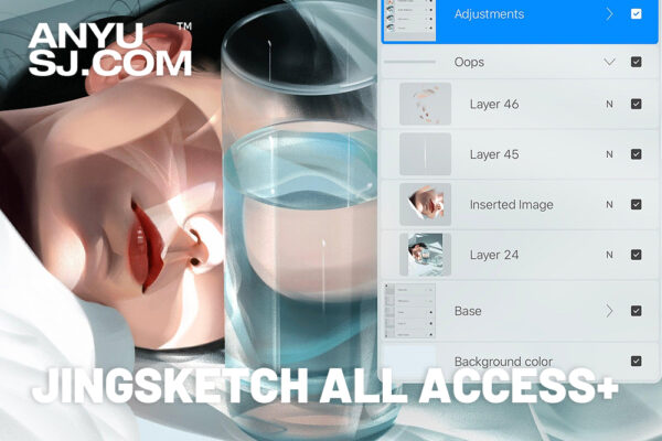 专业素描涂抹厚涂纹理Procreate＆PS笔刷色板+教程+示范插画源文件+过程视频绘画素材套装Jingsketch All Access+-第6797期-