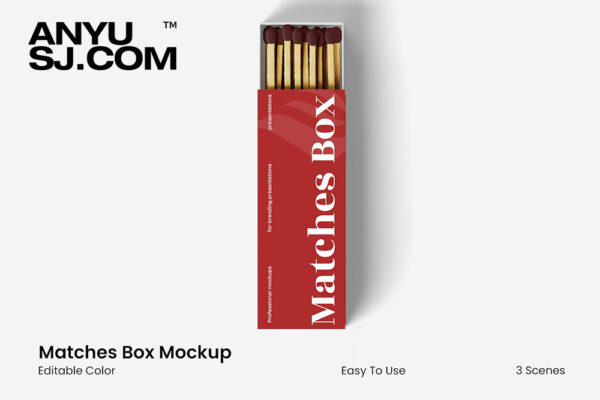 3款极简火柴盒纸盒包装盒PSD样机Matches Box Mockup