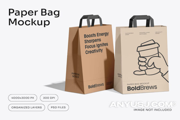 2款极简纸袋购物袋手提袋包装袋PSD样机Paper Bag Mockup