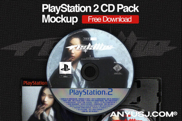 【免费下载】2款高精度复古质感CD光盘唱片音乐专辑包装盒塑料盒PSD样机套装PlayStation 2 CD Pack Mockup
