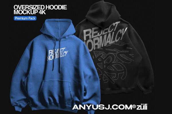 复古宽松街头潮牌连帽卫衣长袖上衣印花设计展示PSD样机Realistic Oversize Hoodie Mockup-第6847期-