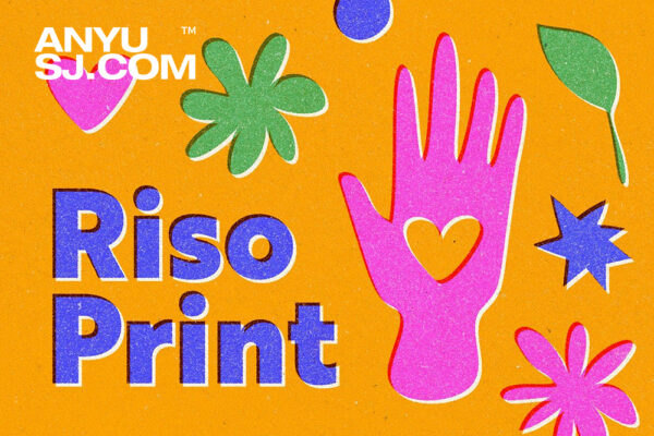 复古riso丝网印刷错误叠印剪纸纸张肌理PSD文本标题插画logo特效样机Risoprint Grunge Text & Logo Effect