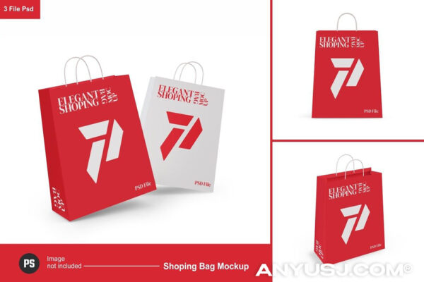3款极简购物袋手提袋纸袋包装袋PSD样机Shopping Bag Mockup