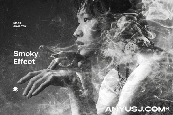 极简艺术烟雾缭绕图片设计照片后期叠加PSD特效样机Smoky Photo Effect